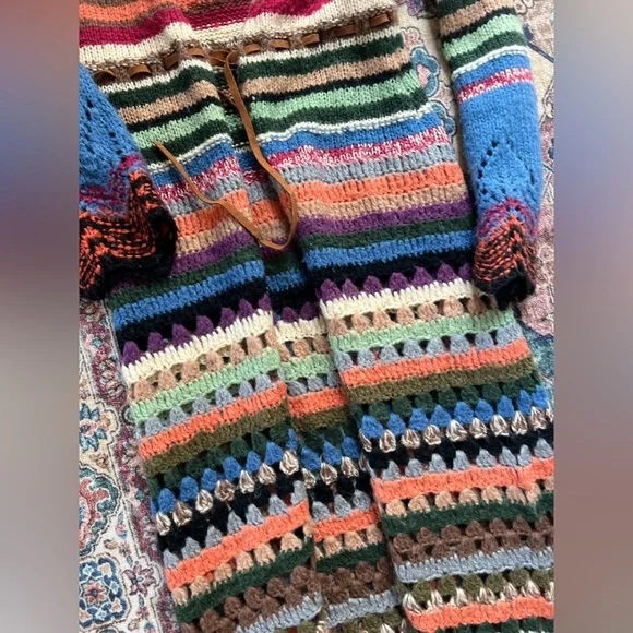 Boston Proper hand knit wool colorful stripe Long Cardigan Sweater, size medium - Picture 3 of 9
